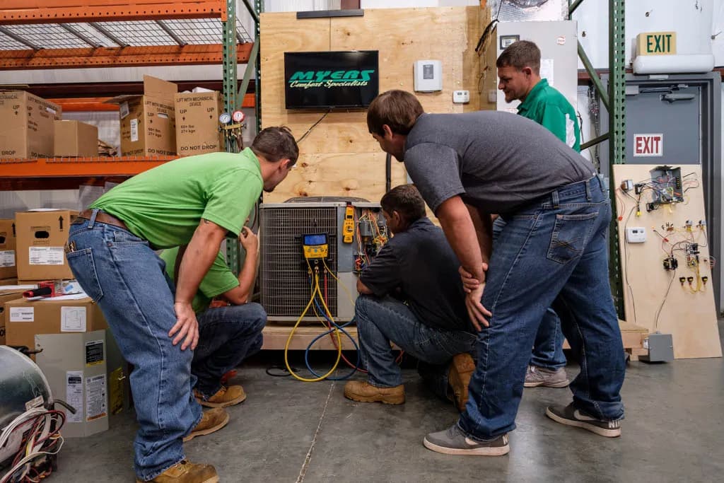 Technician training at the Myers Comfort Specialists training center